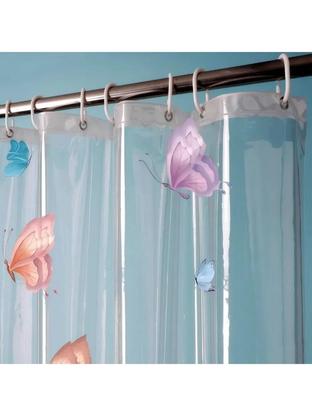Colorful Clear Butterfly Shower Curtain Liner, 72x72 Waterproof with Hooks